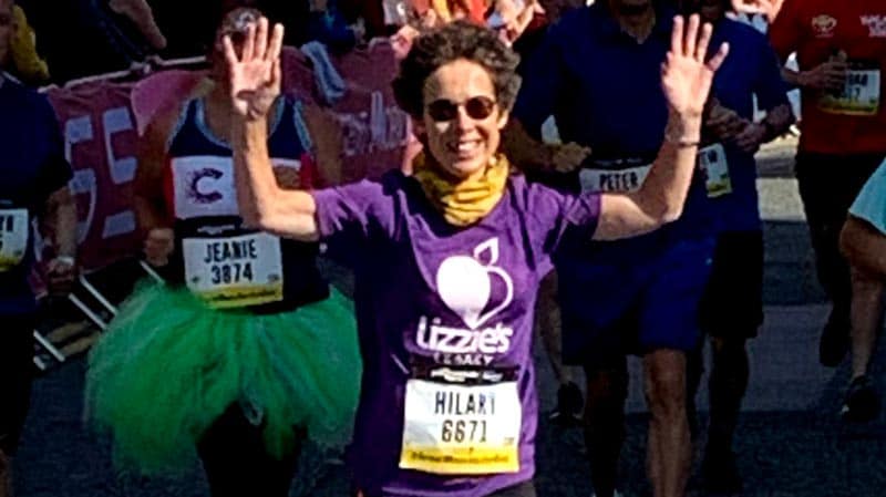 Hilary Lowe at the finishing line