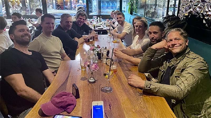 Ian Kennedy and friends relaxing in a bar